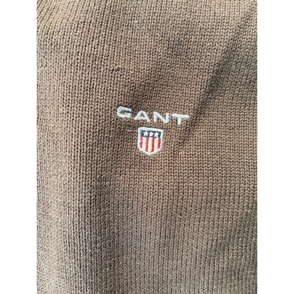 Gant Sweater V-Neck Sweater Knitted Logo Burgundy Cotton - Picture 3 of 7